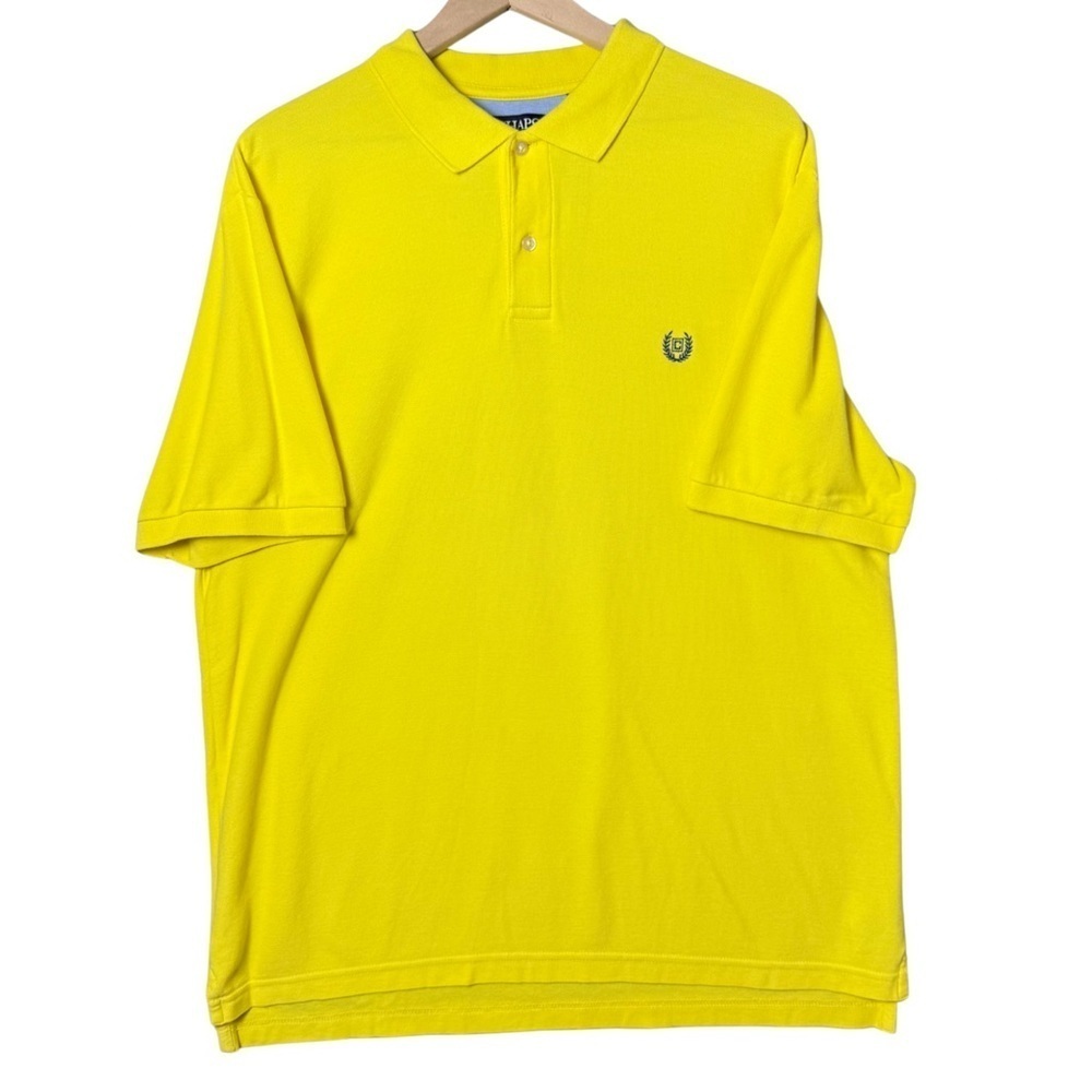 Chaps Mens Short Sleeve Collared Polo Shirt Solid Yellow 100% Cotton size XL
